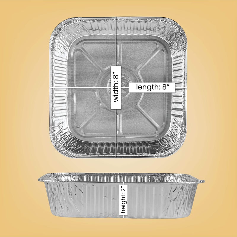 PLASTICPRO Disposable 8'' X 8'' X 2'' Inch Square Aluminum Tin Foil Baking Pans Bakeware - Cookware Perfect for Baking Cakes, Breads, Brownies, Bread, Meatloaf, Lasagna, Pack of 50 - Image 2